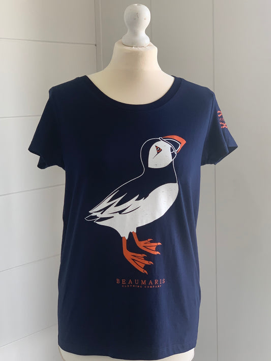 Beaumaris Clothing Co Puffin Womens T-Shirt Blue